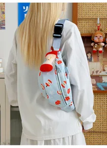 Joli sac de poitrine en toile imprimé pomme pour femmes, sac bandoulière décontracté.