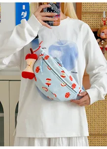 Sac de poitrine pour femme couleur bonbon imprimé pomme dessin animé mignon