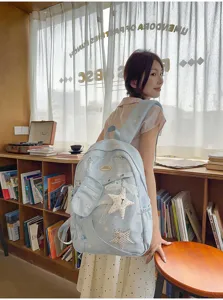Zaino ita carino grande capacità borsa scolastica per ragazze studenti azzurro estetica