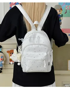 Klein wit sterren rugzak detail, casual forenzen reisschooltas voor dames en meisjes.