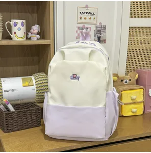 Simple contrast color canvas backpack, large capacity school bag for students daily commute.