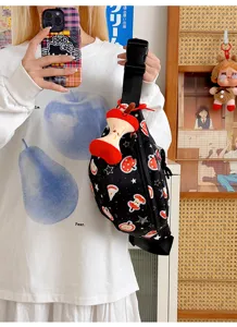 Joli sac de poitrine imprimé pomme, sac bandoulière décontracté avec pendentif trognon.