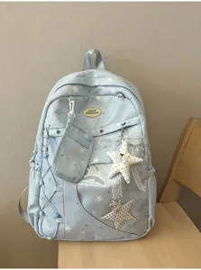 Zaino ita trasparente azzurro carino con stampa di stelle per studenti, grande zaino casual.