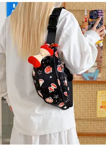 Sac bandoulière en toile imprimé pomme dessin animé mignon pour femme sac de poitrine décontracté