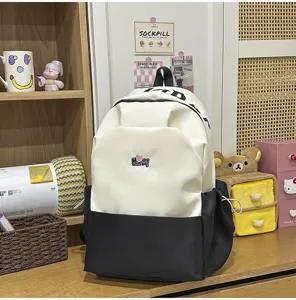 Simple letter print large capacity backpack for students, exquisite color-blocking school bag.