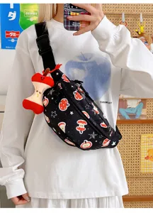 Sac de poitrine imprimé pomme de dessin animé mignon pour femmes, sac bandoulière tendance.