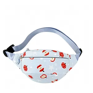 Sac de poitrine en toile imprimé pomme de dessin animé, sac bandoulière bleu clair.