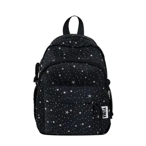 Kleine zwarte rugzak met sterrenprint voor dames, schattige reisschooltas dagelijks.