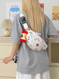 Sac bandoulière imprimé pomme dessin animé mignon, sac de poitrine décontracté pour femme.
