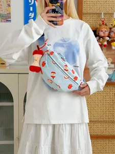 Joli sac de poitrine en toile imprimé pomme, sac bandoulière femme décontracté.