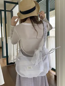 Casual schoudertas voor dames, schattige ruitjes shopper met strik, stijlvolle tas voor dagelijks.