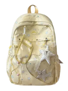 Zaino ita carino con stampa a stelle, tasca trasparente e ciondoli in peluche per studenti