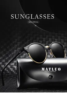 Classic half-frame polarized sunglasses for men and women stylish black and gold eyewear