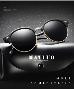 Classic semi-metal polarized sunglasses with round frame for stylish daily wear protection.