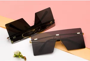 Gafas de sol de una pieza de gran tamaño de moda con montura metálica para mujer