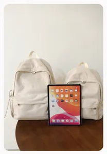 Japanischer minimalistischer Schleifen-Leinen-Rucksack Schulranzen groß und klein, beige.
