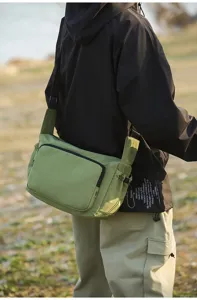 Bolso bandolera de lona verde, bolso de hombro estilo utilitario urbano con bolsillo de cremallera