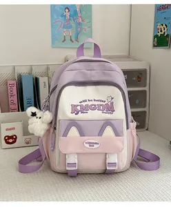 Cute color block student backpack large capacity school bag for girls pastel casual bookbag