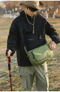 Bolso bandolera de lona verde para exteriores, bolso mensajero casual para senderismo.