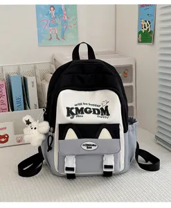 Color block cat ear school backpack large capacity student book bag for daily use