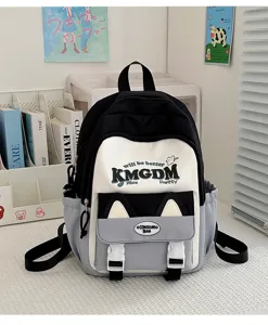 Cute colorblock cat ear school backpack, large capacity student book bag for daily use.