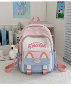 Cute color block student backpack large capacity pink school bag for teenage girls daily use