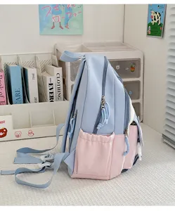 Cute color-block student schoolbag large capacity casual canvas backpack for daily use