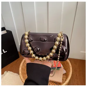 Acryl Abendtasche Clutch mit klobiger goldener Perlenkette stilvolle Damen Umhängetasche