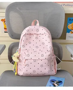 Pink cute star pattern nylon student school backpack large capacity daily casual book bag