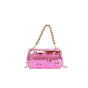 Bonbonfarbene Acryl Damen Abendtasche Niedliches Blasendesign Goldene Perlenkette Umhängetasche