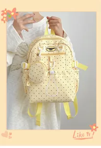 Sac à dos d'étudiant à pois mignon style japonais sac d'école décontracté avec petite pochette