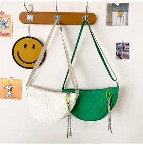 Korean style nylon crescent shoulder bag, casual grid pattern crossbody bag for daily fashion wear