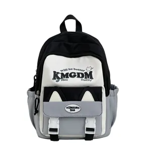 Cute contrast color cat ear backpack for students, large capacity casual school book bag daily use.