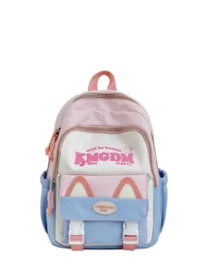 Cute colorblock school backpack for girls, large capacity student bookbag with cat ears.