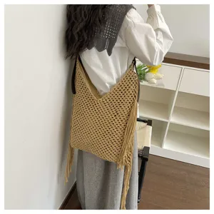 Sac cabas fourre-tout pour femmes grand format tissé ajouré pour vacances de plage
