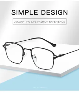Metal semi-frame optical glasses with black frame and clear anti-blue light lenses for daily wear.
