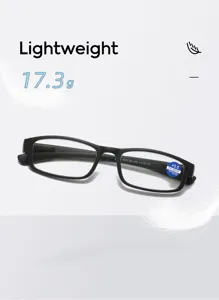 Detaillierte Nahaufnahme der ultraleichten schwarzen Lesebrille mit Blaulichtfilter.