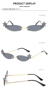 Rimless star sunglasses with metal frame, trendy European and American street style eyewear.