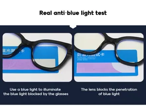 Vue detaillee de la monture de lunettes anti lumiere bleue testant l'efficacite du filtre.