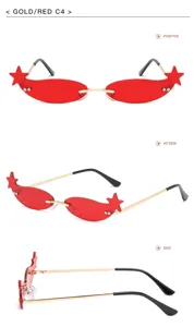 Stylish star rimless sunglasses with red lenses and gold metal frames for trendy street style.