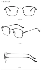 Black metal semi-rimless optical glasses frame retro square anti-blue light eyewear for daily wear