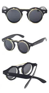 Vintage Punk doppelschichtige Flip Runde Sonnenbrille stilvolle Retro Metallrahmen Brille