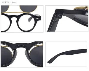 Punk doppelschichtige klappbare runde Sonnenbrille für Damen und Herren Retro Metallgestell Brille.