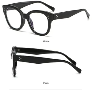 Vue détaillée de la monture de lunettes carrée noire anti-lumière bleue sous différents angles.