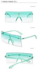 Occhiali da sole quadrati oversize verde sfumato con dettagli di rivetti in metallo di tendenza.