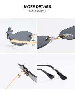 Stylish star-shaped frameless sunglasses with metal frame and chic fashion design details.