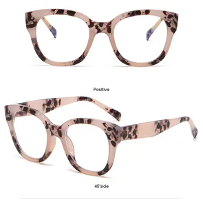 Lunettes anti-lumiere bleue carrees ecaille rose, monture optique retro en acetate epais.