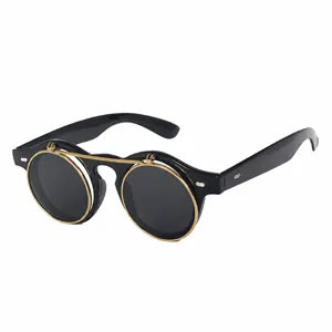 Steampunk Doppellagige Hochklapp Sonnenbrillen Für Herren Damen Retro Rund Metallrahmen Sonnenbrillen Mode Punk Brillen