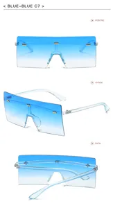 Occhiali da sole quadrati con grande montatura blu sfumata e design monopezzo elegante