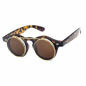 Vintage Steampunk Doppel Schicht Flip Runde Sonnenbrille Retro Metallrahmen Sonnenbrille.